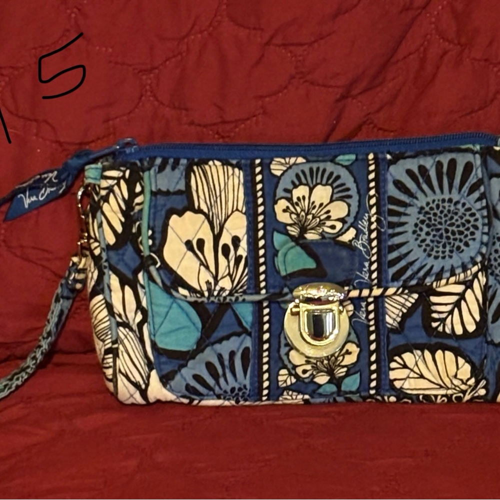 Vera Bradley Blue and White Floral Wristlet Clutch